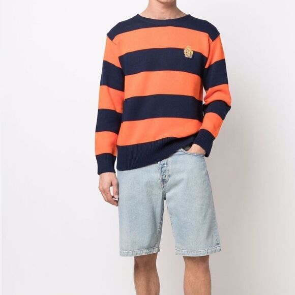 Polo Ralph Lauren Other - Polo Ralph Lauren logo-crest orange navy horizontal-stripe knitted jumper XXL